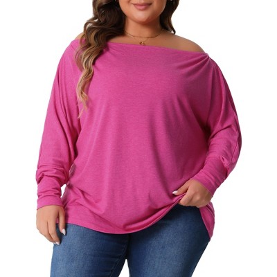 Agnes Orinda Women's Plus Size Off Shoulder Long Sleeve Basic Dolman Blouses