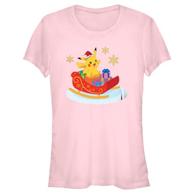 Juniors Womens Pokemon Christmas Pikachu Sleigh T-Shirt