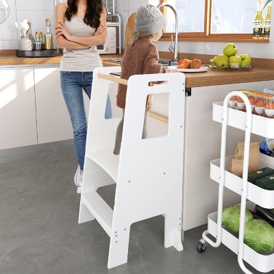 KWPZQEB Child Standing Tower Kids Kitchen Step Stool Toddler Wood Stepping Stool - Children's Montessori Stool with Adjustable Platform, White