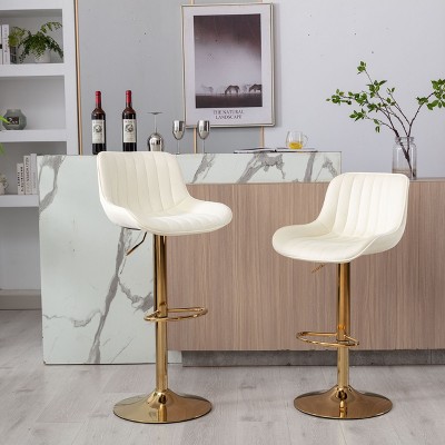PAGED Modern Bar Height Stools Set of 2 Adjustable Velvet Swivel Counter Stool with Back and Golden Footrest for Island, Dining Room