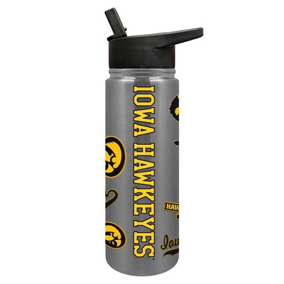 NCAA Iowa Hawkeyes Varsity Thirst Water Bottle - 24oz: Stainless Steel, Plastic Lid