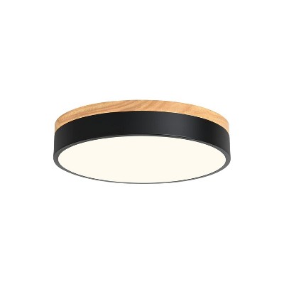 Itopfox Dimmable Modern Wood Ceiling Light, Black LED Flush Mount Lighting Fixture, Round Light for Kitchen Entryway Hallway Bedroom Laundry Room