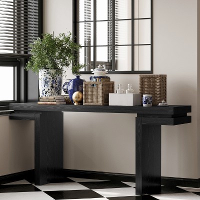 MOEPISY 66in Extra Wide Real Wood Veneered Console Table, Minimalist Sofa Table Behind Couch, Black