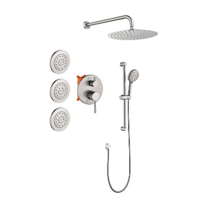 PAGED Full Body Shower System Rain Shower Head with Body Jets and 3 Functions Pressure Balance Shower Valve for Bathroom, Restroom