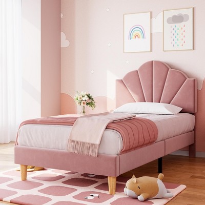 Blue Twin Platform Bed Frame, Blue Twin Upholstered Bed Frame with Height Adjustable Headboard