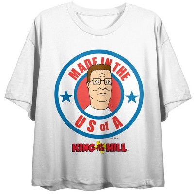 King Of The Hill Made In The US Of A Crew Neck Short Sleeve Women's White Crop Top