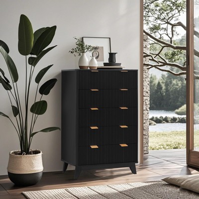 Dresser for Bedroom, 5 Drawer Dresser for Storage and Organization, Fluted Panel Wooden Chest of Drawers,Modern Dresser Organizer