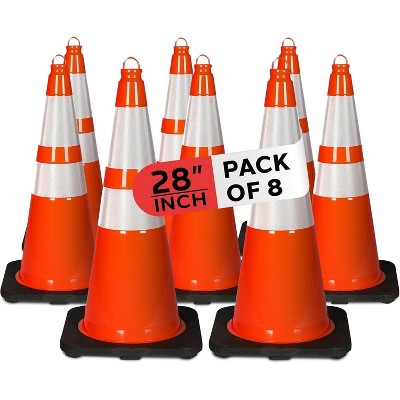 Pyle 28" Fluorescent PVC Safety Cones for Roadwork & Events (PTCN28X8) - Orange - 8 Pack