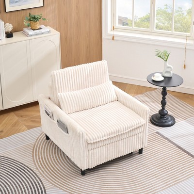 33" Corduroy Small Single Sofa with Plush Cushion and Throw Pillow, Comfortable Lazy Chair for Apartment, Bedroom, or Balcony