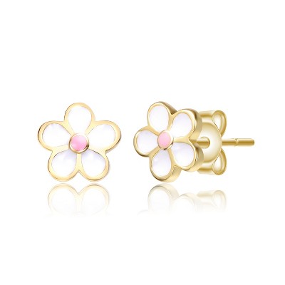 Guili Toddler, kids Sterling Silver 14k Gold Plated Flower Screw Back Earrings, Adorable and Safe Design for Everyday Wear and Special Occasions
