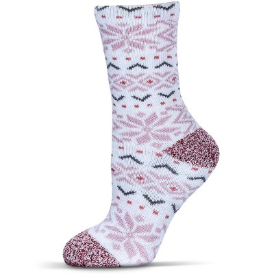 Memoi Women's Snowflake Buttersoft Plush Lined Crew Socks Mauve 9-11