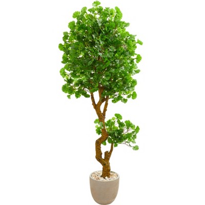 Nearly Natural 6.5-ft Jingo Artificial Tree in Sand Colored Planter UV Resistant (Indoor/Outdoor)