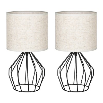 Oumilen Modern Black Bedside Table Lamps, Hollow Base with Fabric Shade, Set of 2