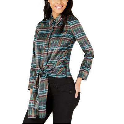 J.O.A. Womens Tie-Front Button Down Blouse