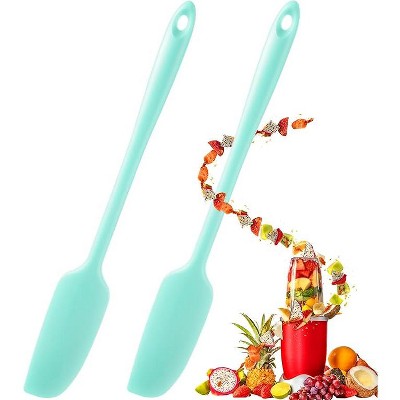 JDICTION 2-Pack Silicone Jar Spatula Set - Long Handle Non-Stick Rubber Scraper, Heat Resistant For Blenders, Cooking, Baking, Mixing (Mint)