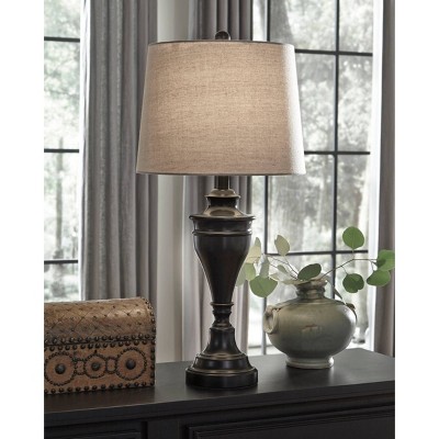 Set of 2 Darlita Metal Table Lamps Bronze - Signature Design by Ashley: UL Listed, 3-Way Switch, Drum Shade