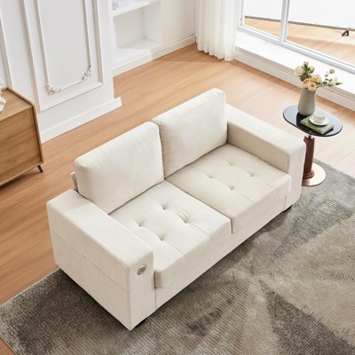 Jojoka 70" Oversized Cloud Sofa, Chenille Loveseat with USB Charging Ports & Side Pockets, Deep Seat and Wood Frame for Living Room, Office