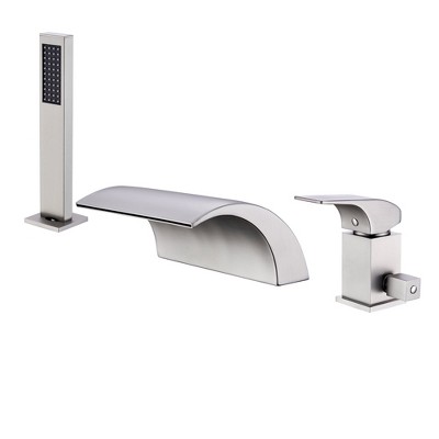 CASAINC Single Handle Roman Tub Faucet with Waterfall Spout and Hand Shower Matching  Pop Up Drain