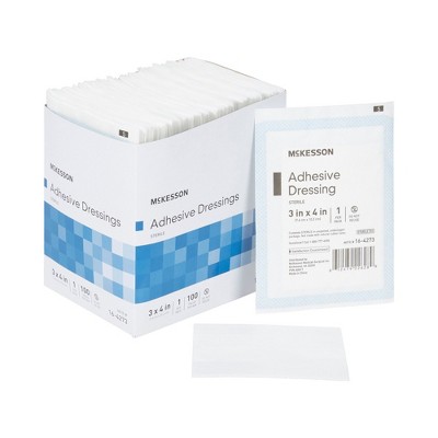 McKesson Adhesive Dressing Wound Pad, 3 in. x 4 in., 100 Count, 1 Pack