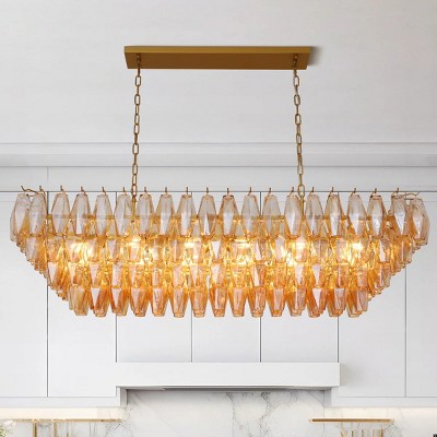4-Tier Dimmable Rectangle Glass Kitchen Island Pendant Light