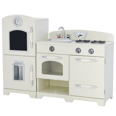 Teamson Kids Little Chef Fairfield Retro Modular Play Kitchen with Interactive Refrigerator, Sink and Stove with Accessories, Off-White/Chrome