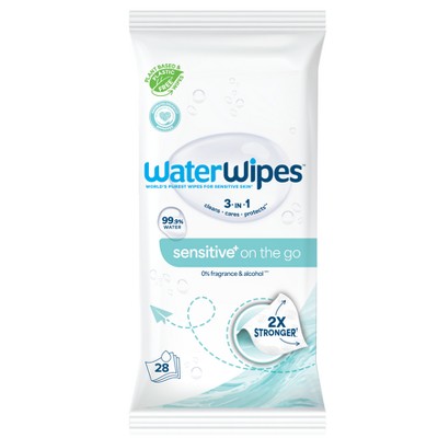 WaterWipes Sensitive+ On The Go Wipes, 3-In-1 Cleans, Cares, Protects, 99.9% Water, Unscented & Hypoallergenic - (Select Count)