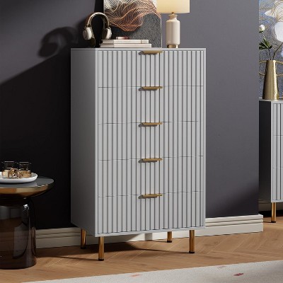 Acekool 5 Drawer Dresser, 48" Tall Modern Fluted Chest, Deep Wide Storage Organizer for Bedroom, Living Room, Hallway, Kids Room