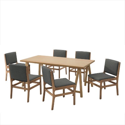 Christopher Knight Home Blake 7 Pieces Rustic Rubberwood Upholstered Dining Set