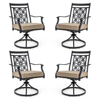 Costway Patio Swivel Chair Outdoor Bistro Dining Chair Blossom Pattern Backrest