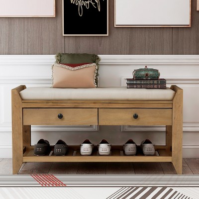 Whisen Multipurpose Entryway Storage Bench with Removable Cushion and Drawers