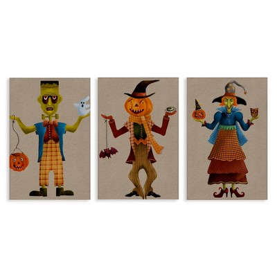 Stupell Industries Fun Halloween Friends 3pc Canvas Art Set