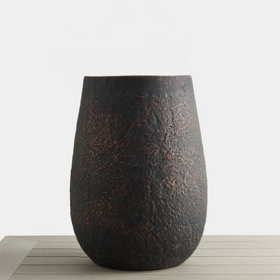 Wallowa 19.7 Inch Tall Weathered Concrete Planter with Drainage Hole and Hand-Painted Bronze Rust Finish