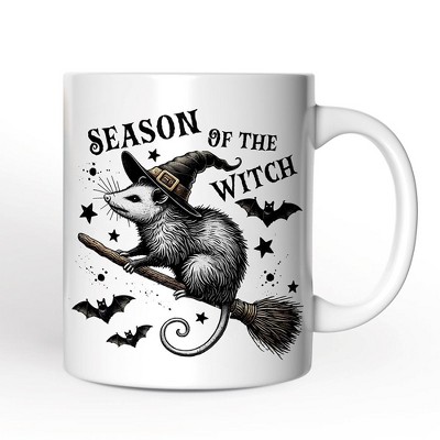 Funny Opossum Witch with Broom Mug, Vintage Halloween Gift (Non-Custom Only)| OrnamentallyYou