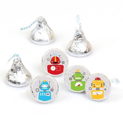 Big Dot of Happiness Gear Up Robots - Birthday Party or Baby Shower Round Candy Sticker Favors - Labels Fits Chocolate Candy (1 sheet of 108)