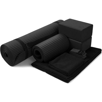 BalanceFrom Fitness 7 Piece Home Gym Yoga Set with 0.5 Inch Thick Yoga Mat, 2 Yoga Blocks, Mat Towel, Hand Towel, Stretch Strap, and Knee Pad