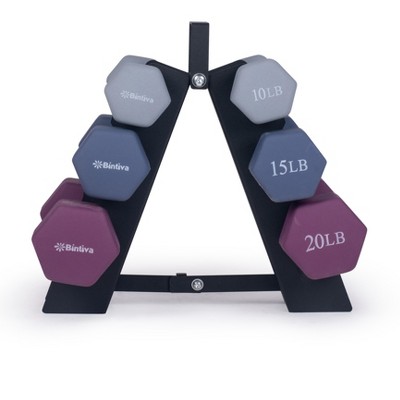 Bintiva Earthtone Dumbbell Set with Rack