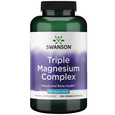Swanson Triple Magnesium Complex Supplements, Promotes Healthy Mood & Sleep, Supports Your Heart Health & Nervous System, 400 mg