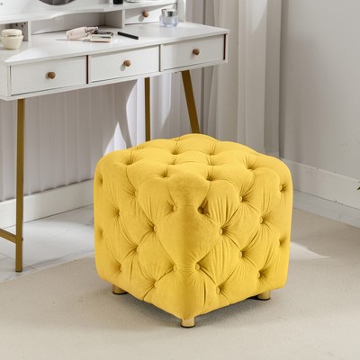 Grungis Modern Square Velvet Upholstered Ottoman, Exquisite Small Storage Bench with Soft Foot Stool, Modern Ottomans for Living Room, Yellow