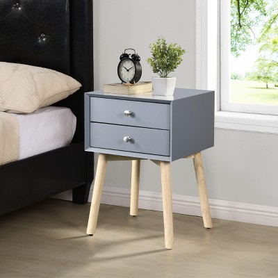 NicBex 1 Drawer Nightstand with Rubber Wood Legs Mid-Century Modern Bedside Table Storage Cabinet for Living Room, Bedroom, Study