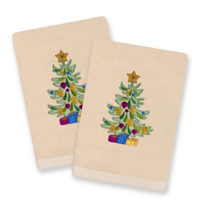 Linum Home Textiles Christmas Presents - Embroidered Luxury 100% Turkish Cotton Hand Towels (Set of 2)