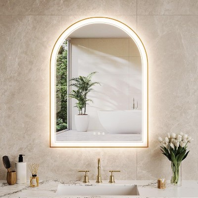 Arched Lighted Bathroom Mirror – Adjustable Dimmable LED Mirror with Anti-Fog, Easy Installation