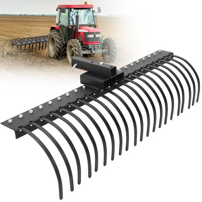 60" Landscape Rock Rake Fits 2" Receiver, 3-Point Hitch Attachment with 360-Degree Rotation, Tow-Behind Garden Tool for Compact Tractors Category 1
