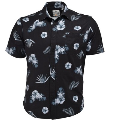 Split Coast Men's Black Hawaiian Print Shirt