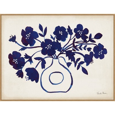 Amanti Art 42" x 32" Modern Blue Vase II by Farida Zaman Framed Canvas Wall Art Print : Lithograph, Polystyrene Frame