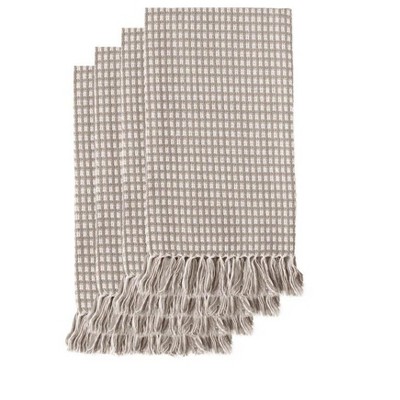 Lintex Linens Homespun 100% Cotton Napkin With Checked Pattern And Fringed Edges - Set of 4