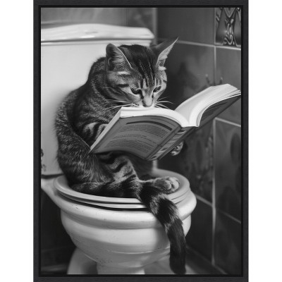 Amanti Art Literary Litter Box Cat by Niky Rahner Framed Canvas Wall Art