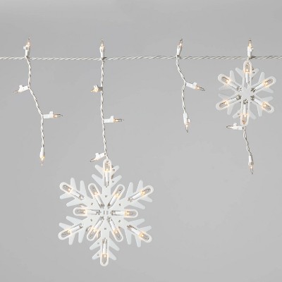 150ct Incandescent Christmas Icicle Lights with Snowflake Novelty Accent Clear Bulbs with White Wire - Wondershop™