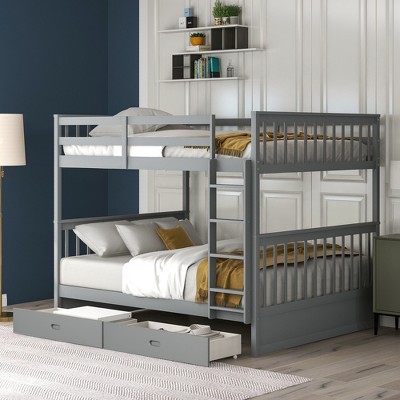 Full Over Full Bunk Bed with Ladders and Two Storage Drawers