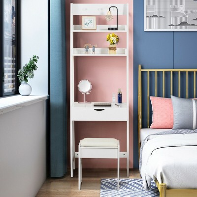Costway Vanity Set Makeup Dressing Table w/Flip Top Mirror Hooks Shelves