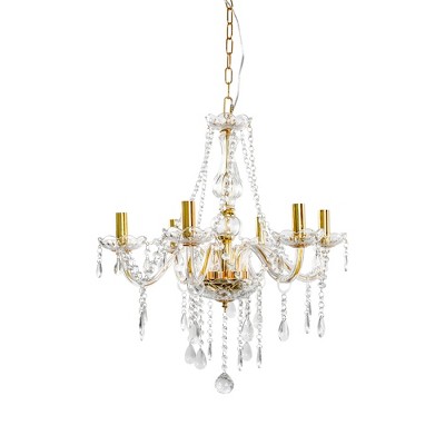DORESshop 6-Light Gold Candlestick Crystal Chandelier Pendant Light with K9 Crystal Shade
